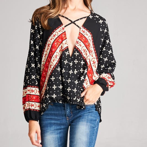 Tua Tops - V-Neck Cross Strap Womens Blouse